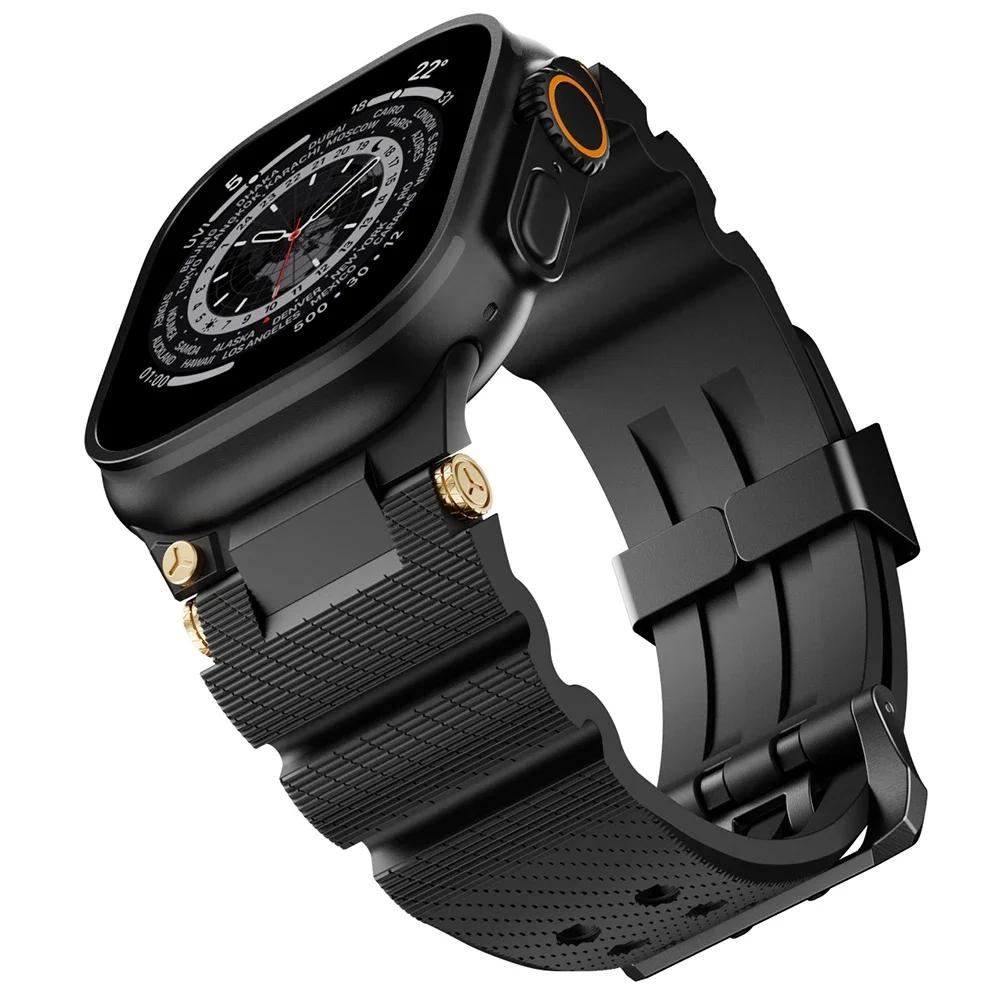 Мужской силиконовый ремешок для Apple Watch 49 мм 46 мм 45 мм 44 мм Роскошный спортивный ремешок для Iwatch Серии 10 9 8 7 6 5 4 Se Ultra 1 2 Браслет