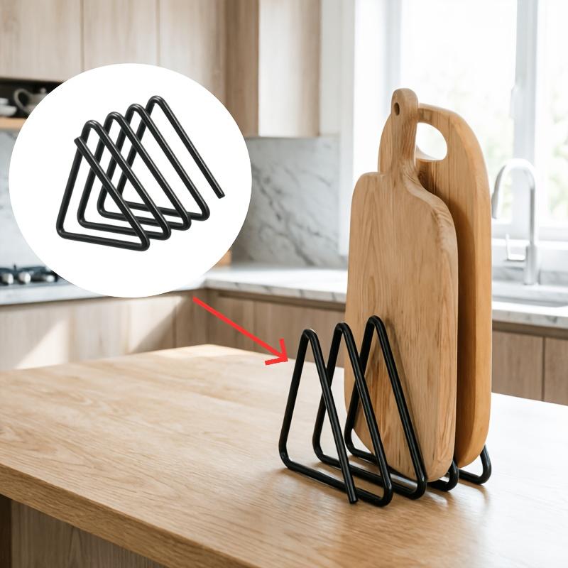 1Pc Heavy Duty Metal Cutting Board Storage Rack, Triangle Stand for Cabinet Countertop and Baking Pan, No Screw Installation