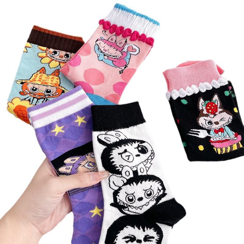 Женские модные хлопковые носки с японским аниме-мультфильмом, длиной до середины и выше колена