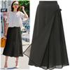 Women's High Waist Casual Trousers A-Line Pleated Cropped Loose Fit Wide Leg Pants With Bowknot Casual Lounge Wear Culottes Style