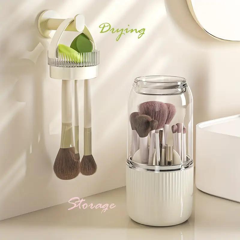 3 In 1 Rotating Makeup Brushes Storage Box Dustproof Cosmetic Brush Cleaner and Organizer Washable Drying Makeup Tools Bucket