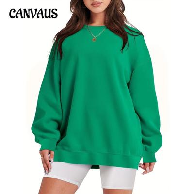 Женская свободная толстовка больших размеров с длинным рукавом и круглым вырезом, пуловер