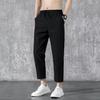 Men Pants with Reinforced Pockets Waist Drawstring Design Casual Solid Color Trousers Summer Straight Leg Pants