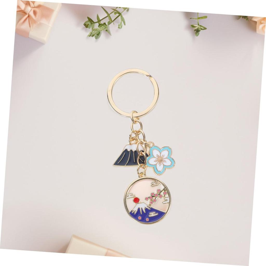 [SHOWERORO] 5pcs Japan Style Mt. Fuji Key Chain Alloy Cherry Blossom Flower Charm Key