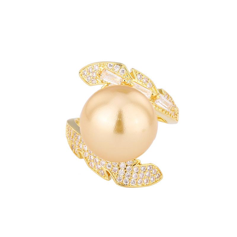 Ювелирные изделия Медь Платиновое покрытие Жемчуг Кольцо с крестом Женщины 14 мм