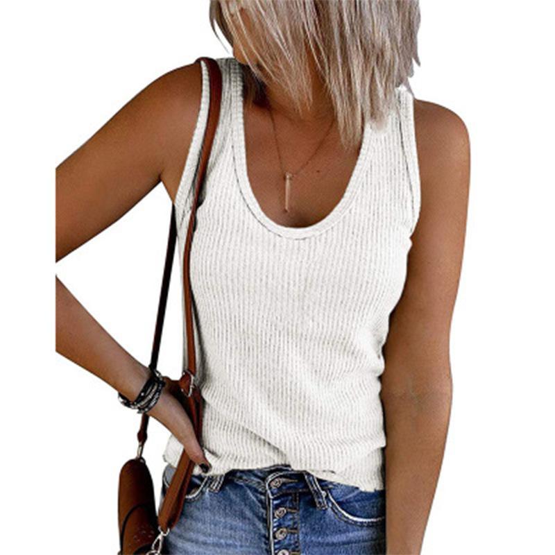 YYFS Women's Fashion Casual Summer Spring Solid Color Print Sleeveless U-Neck Blouses & Shirts