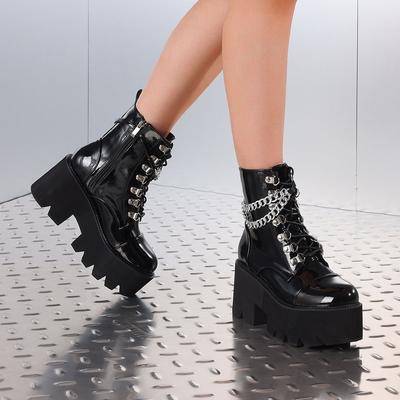 Женские готические ботильоны на толстой подошве, платформе, с металлической цепочкой, панк, на массивном высоком каблуке, мотоциклетные короткие ботинки, модные, стильные