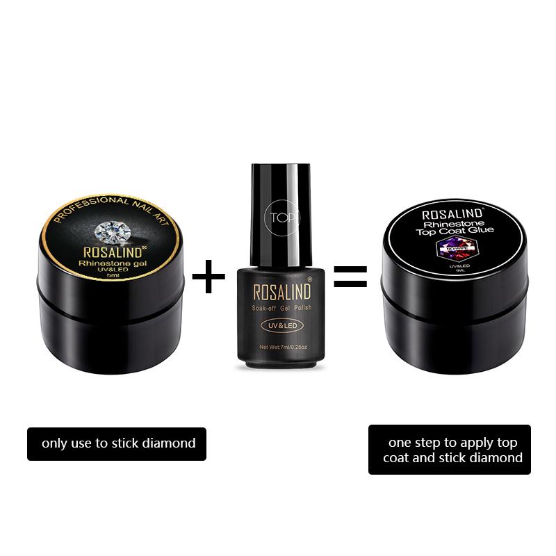 ROSALIND 5 мл гель для ногтей без протирания, верхнее покрытие со стразами, сильный клейкий клей для украшений со стразами, УФ-светодиодная лампа