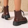 Fashion Autumn Winter Women's Platform Ankle Boots Pu Leather Lace Up Motorcycle Shoes Women Fashion Thick Sole Zipper Short Boots Woman