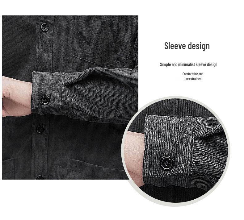 Мужская вельветовая рубашка с длинным рукавом - Теплая, плотная, с множеством карманов, повседневная рабочая одежда для осени/зимы