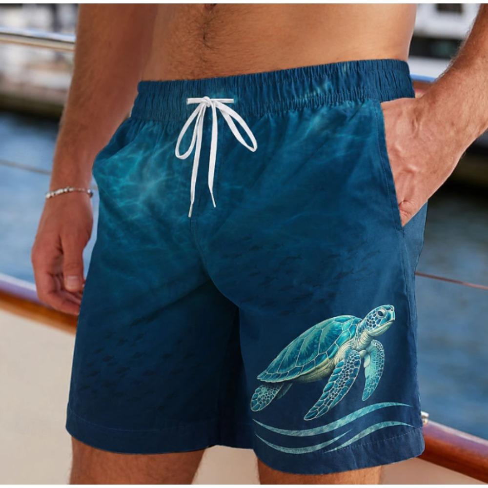 Men's Ocean Marine Shorts Swim Shorts Swim Trunks Mid Waist Hawaiian Boho Casual Daily Holiday Drawstring Elastic Waist