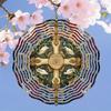 3D Peace Dove Cross Wind Spinner Kinetic Motion Metal Garden Wind Chime Golden Accents Outdoor Indoor Decorative Ornament for Patio Yard Home Unique