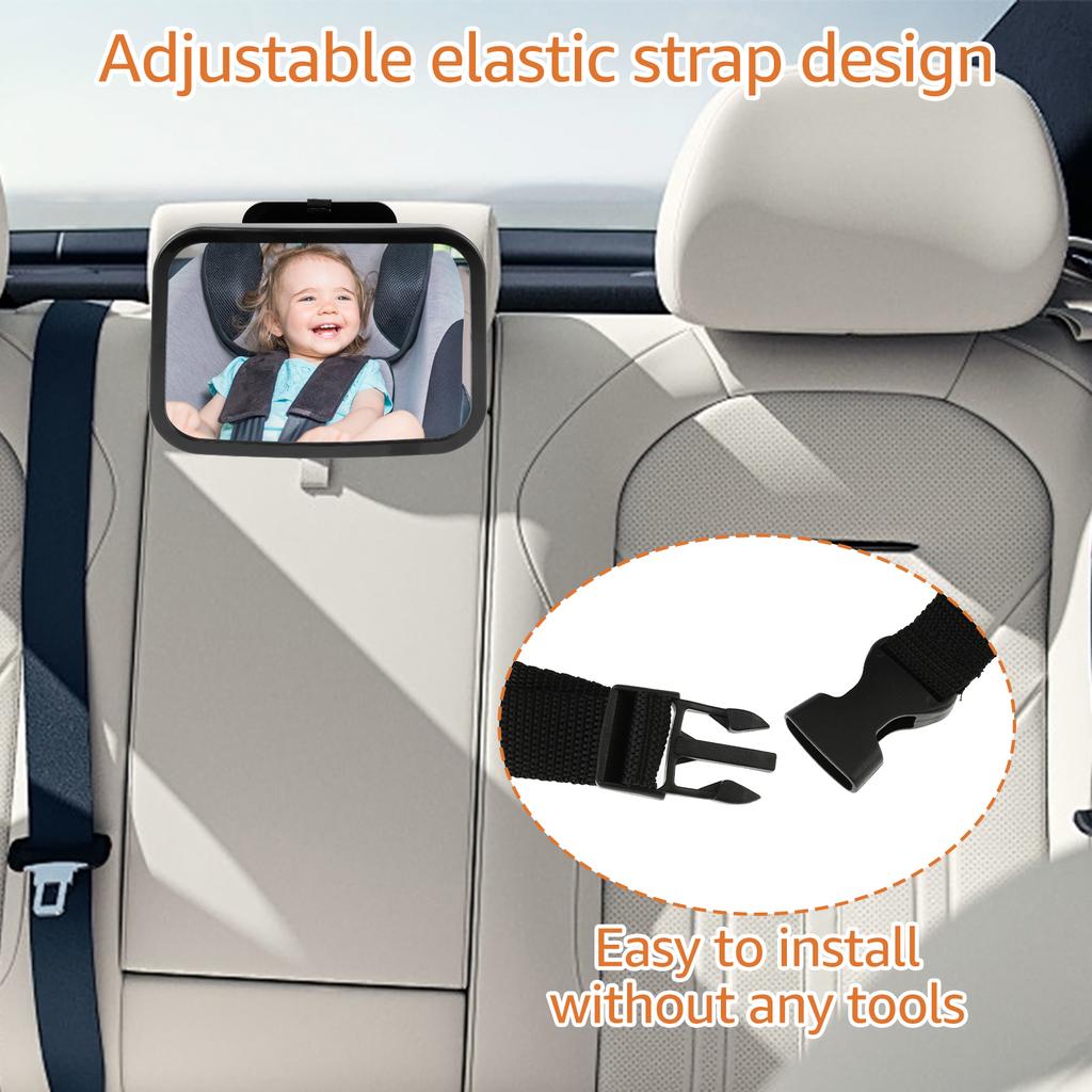 Детское автомобильное зеркало с регулируемым ремешком, небьющееся акриловое зеркало для детского автокресла, зеркало для детского автомобиля с широким обзором, зеркало заднего вида для автомобиля
