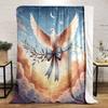A dove carrying an olive branch with a blue ribbon in a dreamy sky. for all seasons blanket lunch break throw gift