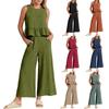 Summer Women's Jumpsuit Comfortable Casual Sleeveless Pleated Vest Wide Leg Pants Nine-point Pants Casual Suit