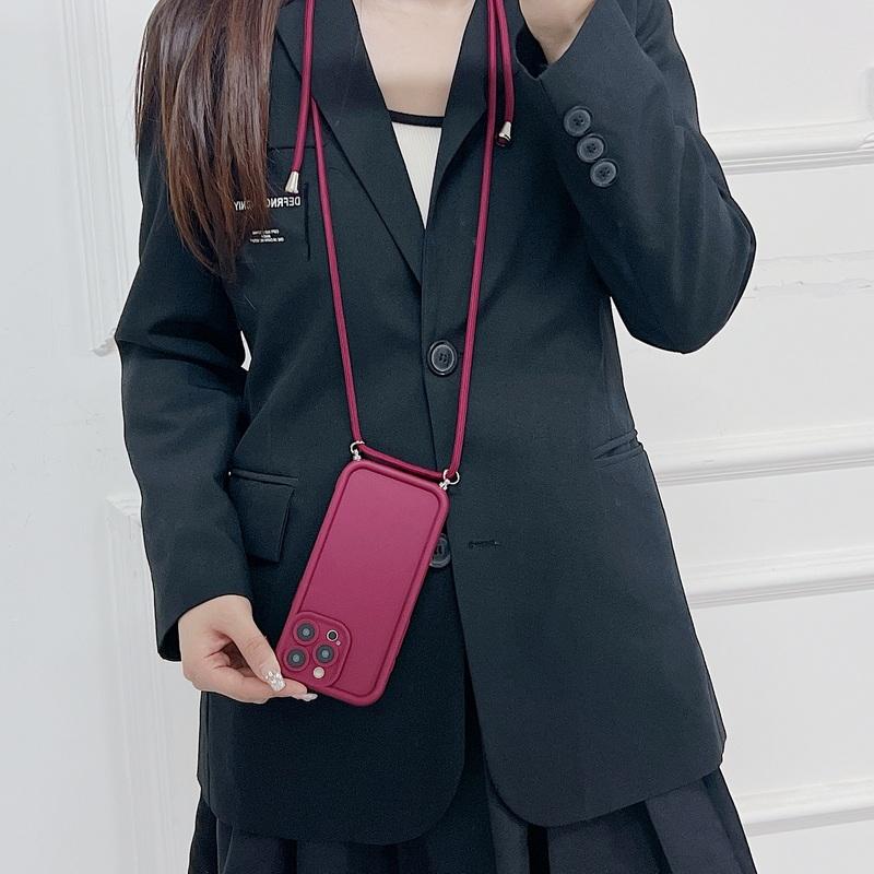 Однотонный силиконовый чехол для iPhone 16 15 Pro Max 14 13 12 11, противоударный чехол через плечо