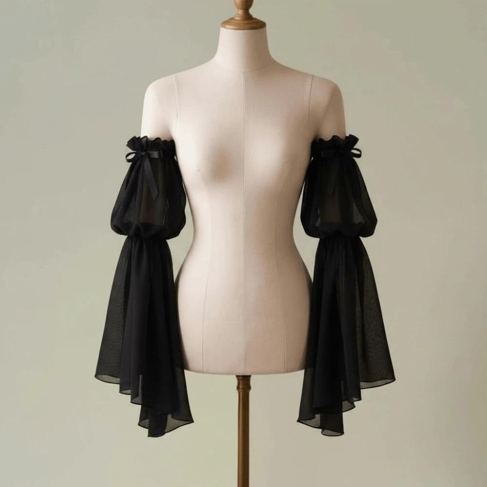 1 pair Chiffon Fabric Arm Covers Flare Shape Detachable Cuffs Fake Sleeves Bridesmaids