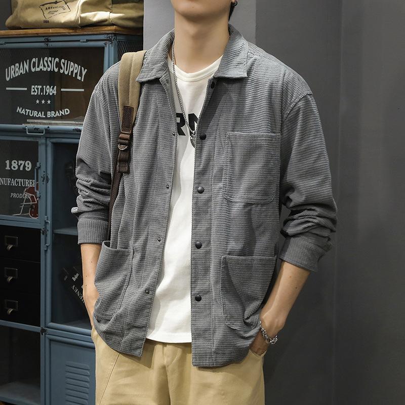 Куртка из вафельной ткани, мужская свободная и универсальная рубашка с длинными рукавами в американском стиле в стиле ретро, модная повседневная куртка