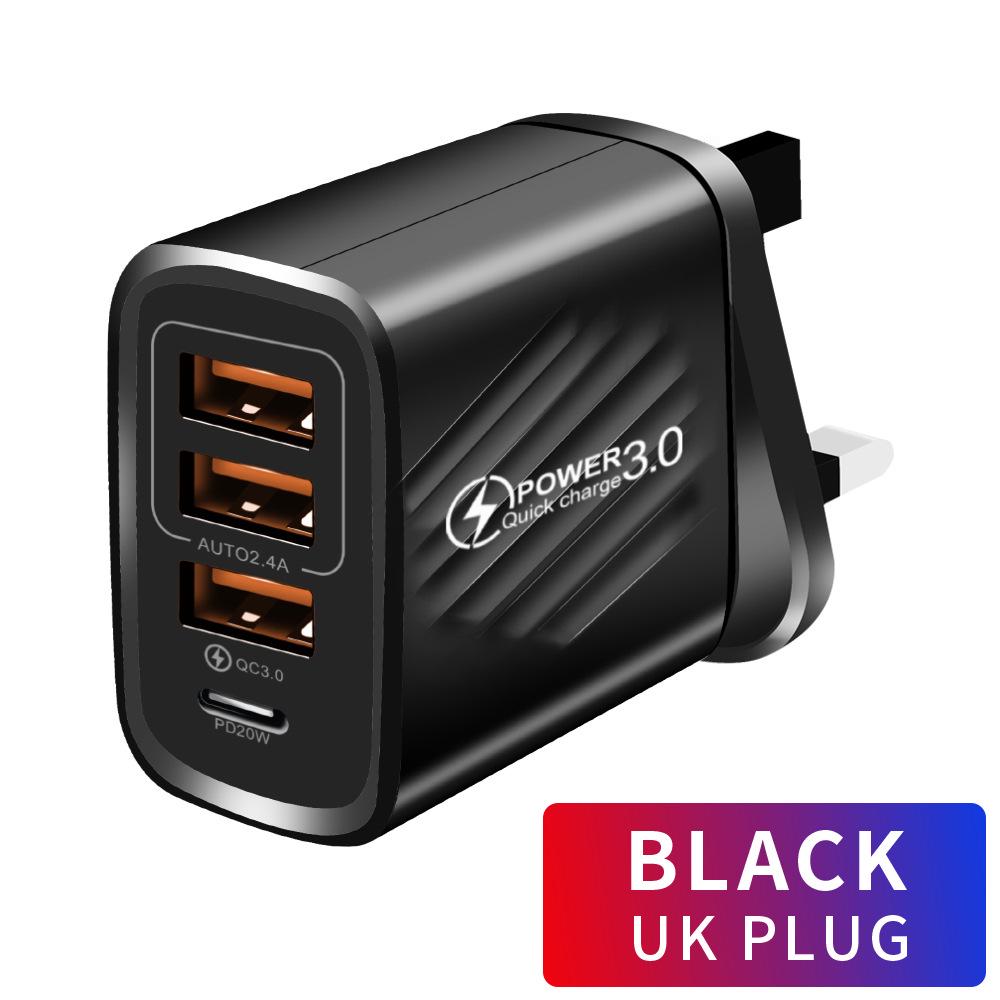Многопортовый адаптер-зарядное устройство 3USB + PD Fast Charger A+C 3A для мобильных телефонов - EU/US/UK