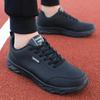 Men's Running Shoes Black PU Upper Flat and Comfortable Walking Shoes Lightweight and Wide Footed Casual Sports Leather Shoes