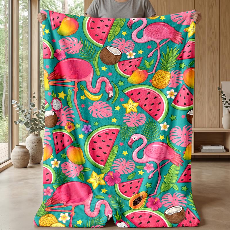 Flamingo and Fruit Paradise Theme blanket Lightweight Warm Flannel Blanket Decorative Throw Blanket for Home Decoration