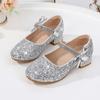 2024 Новые простые нескользящие мягкие туфли принцессы с блестками для вечеринки, свадьбы, девушки, ПУ, детская модная повседневная обувь, нескользящие низкие каблуки
