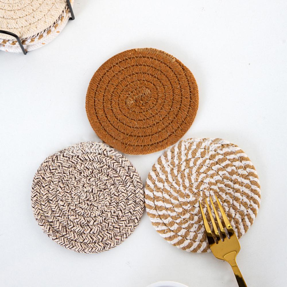 8 шт. подставок ручной работы из хлопка, впитывающих и термостойких, однотонных, в скандинавском стиле, для украшения дома