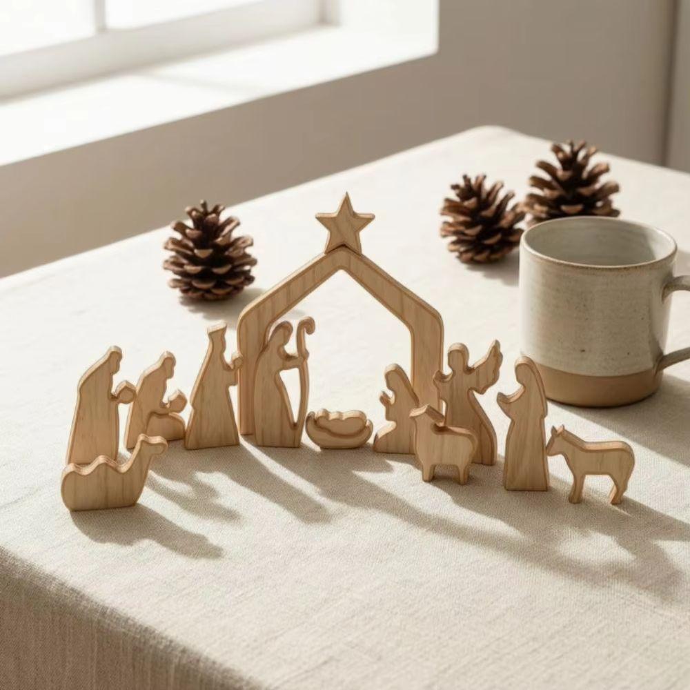 Mini Nativity Scene Wooden Christmas Table Centerpiece Nativity Scene Decorations Indoor Holiday