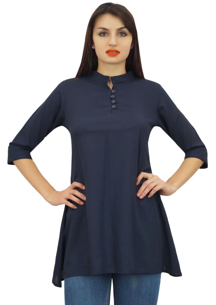 Phagun Женская черная хлопковая модальная блузка с рукавами 3-4 на пуговицах, верхняя часть рубашки -