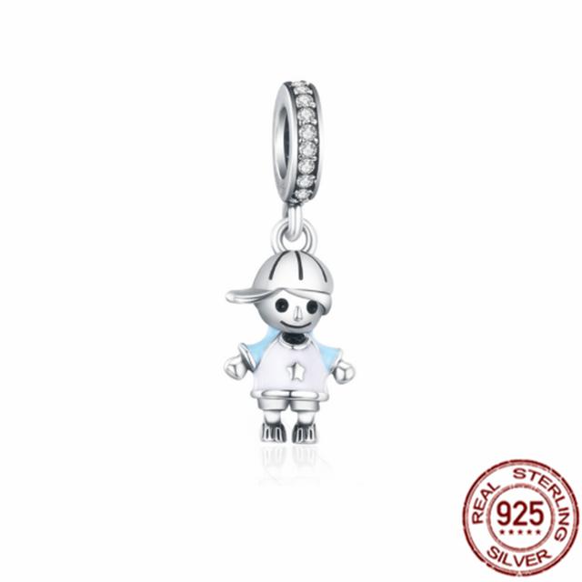 925 Sterling Silver Little Girl And Little Boy Dangle Charm Beads Fit Sweet Fasion Bracelet Bangle Diy Jewelry Gift