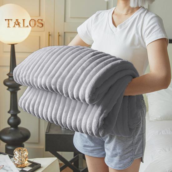Summer AC Flannel Blanket Thickened Double-sided Plush Striped Texture Solid Color Office Nap Home Bed Sofa Travel Cozy Warm Winter Blanket