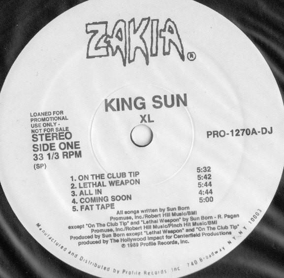 Виниловая пластинка KING SUN XL PRO1270DJPROMO ZAKIA 1989 US Rap HipHopRB Б/у