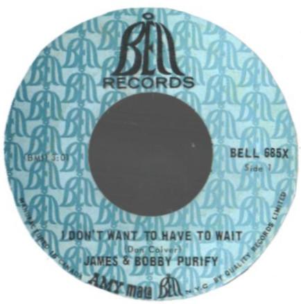 7-дюймовая пластинка JAMES BOBBY PURIFY I Dont Want To Have To Wait BELL685X Bell Records 1967 Канада SoulFunk Б/у