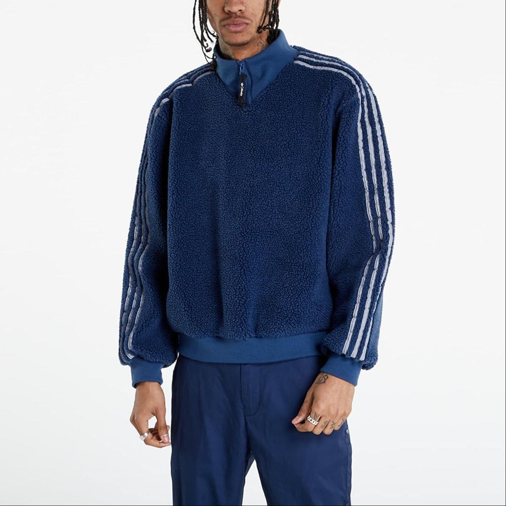 Men's adidas originals x Blondey Crossover Casual Sports Stripe Stand Collar Pullover Long Sleeves Blue GS9267