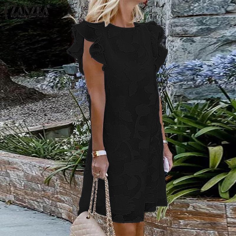 ZANZEA Женское модное платье, летнее повседневное свободное вечернее платье без рукавов с круглым вырезом