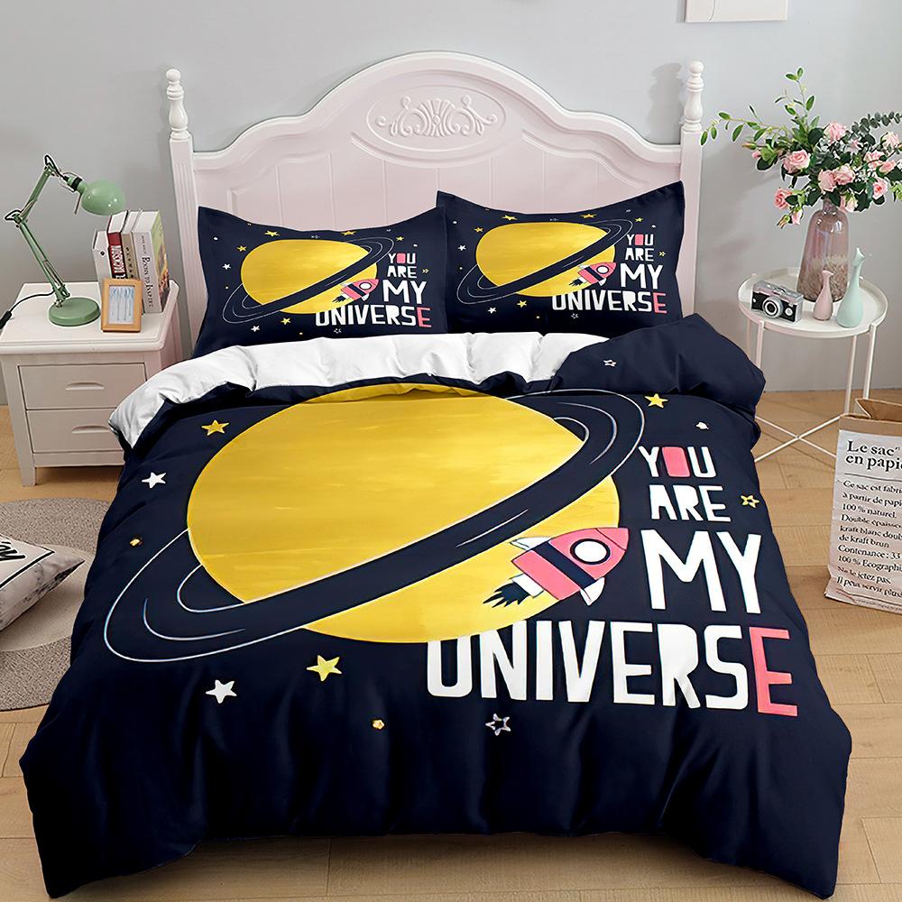 Cartoon Planet King Queen Duvet Cover Solar System Galaxy Universe Bedding Collection Fantastic Space Star 23Pcs Polyester Quilt Cover
