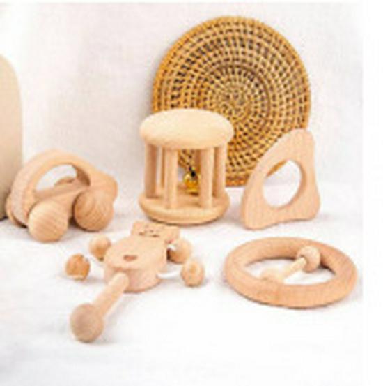 Деревянная детская сенсорная погремушка: Неокрашенная игрушка-прорезыватель для малышей