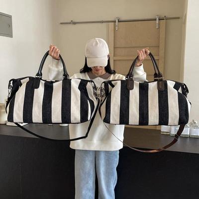 Ретро полосатая женская дорожная сумка большой вместимости, прочная оксфордская сумка-трансформер через плечо для поездок на выходные и ежедневных поездок на работу CLE