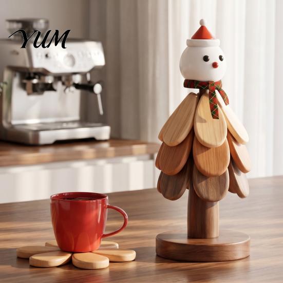 Natural Pine Wood Hot Pad Collapsible Wooden Trivets for Dishes, Tree-Shaped Heat Resistant Potholders, Christmas Tree Shaped Kitchen Decor