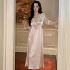 French Style Women Long-sleeved Nightgown Long Pullover Summer Lace Pajamas Autumn V-neck Thin Flounce Sleepshirts