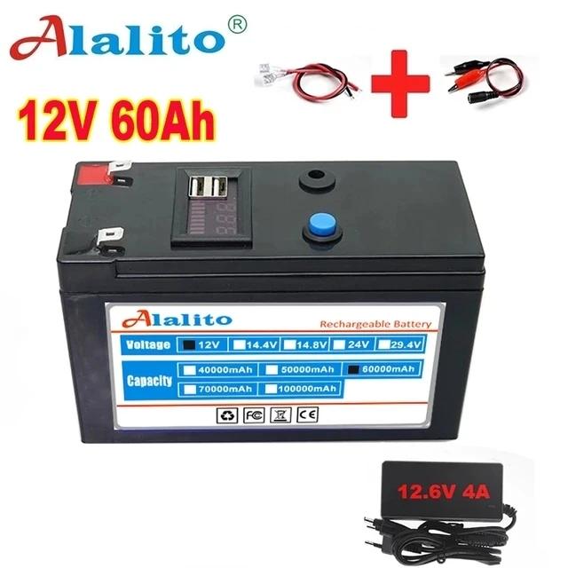 New Usb Power Display 12v 60ah 18650 Lithium Battery Pack Is Suitable For Solar Energy And Electric Vehicle Battery +12 .6v Charge