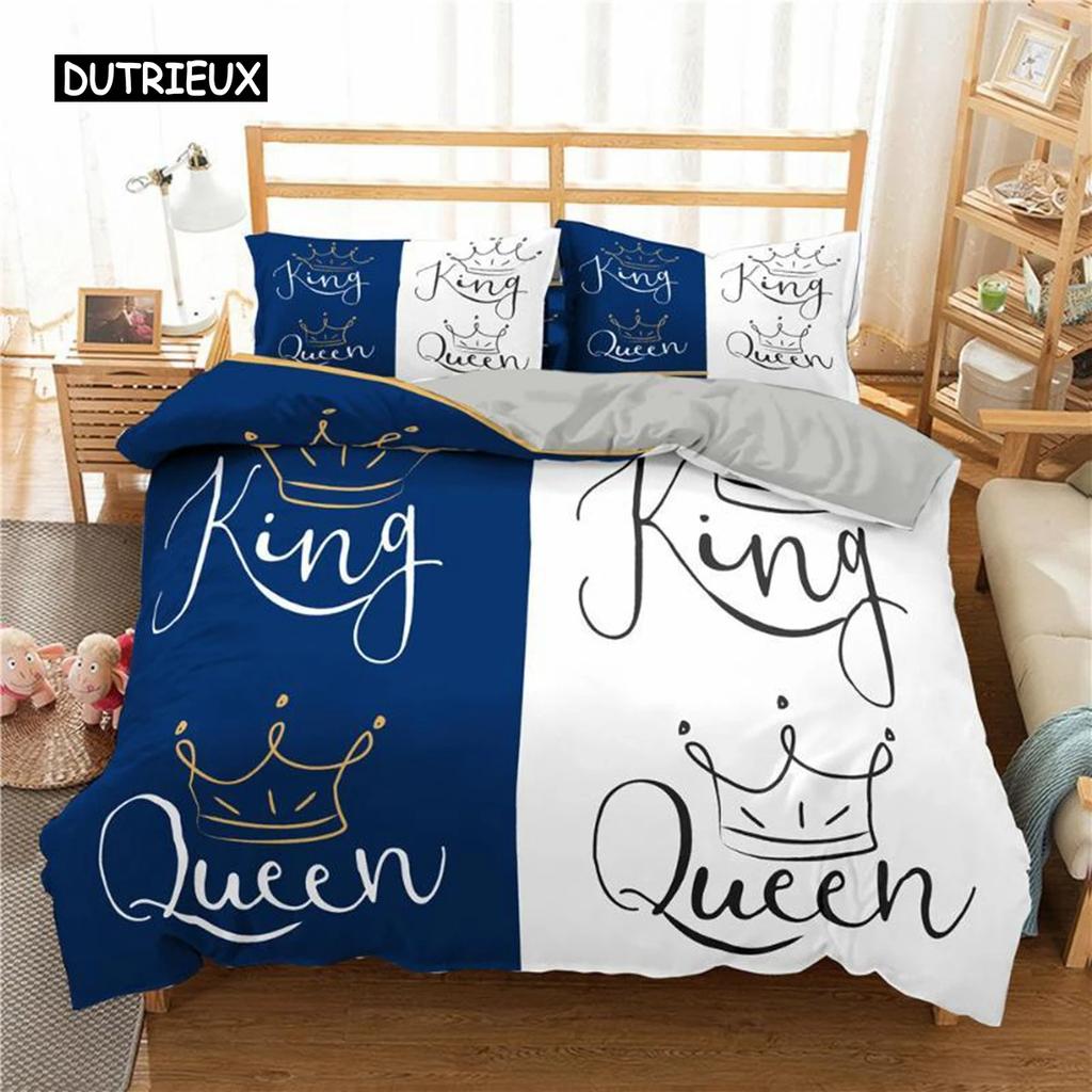 Комплект постельного белья King and Queen из микрофибры с изображением бороды и красных губ King Size для пары Романтические подарки на День святого Валентина