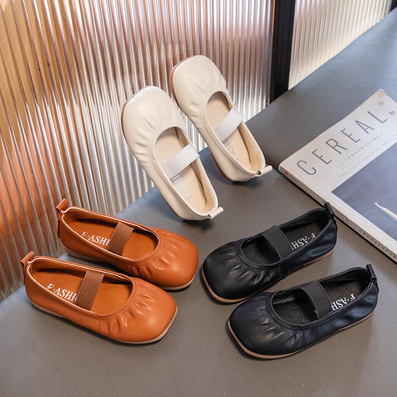 Girls Flats Shoes Soft Japanese Style Children Casual Shoes Simple Elastic Band Kids Fashion Moccasin Shoes Square-toe 2024 New