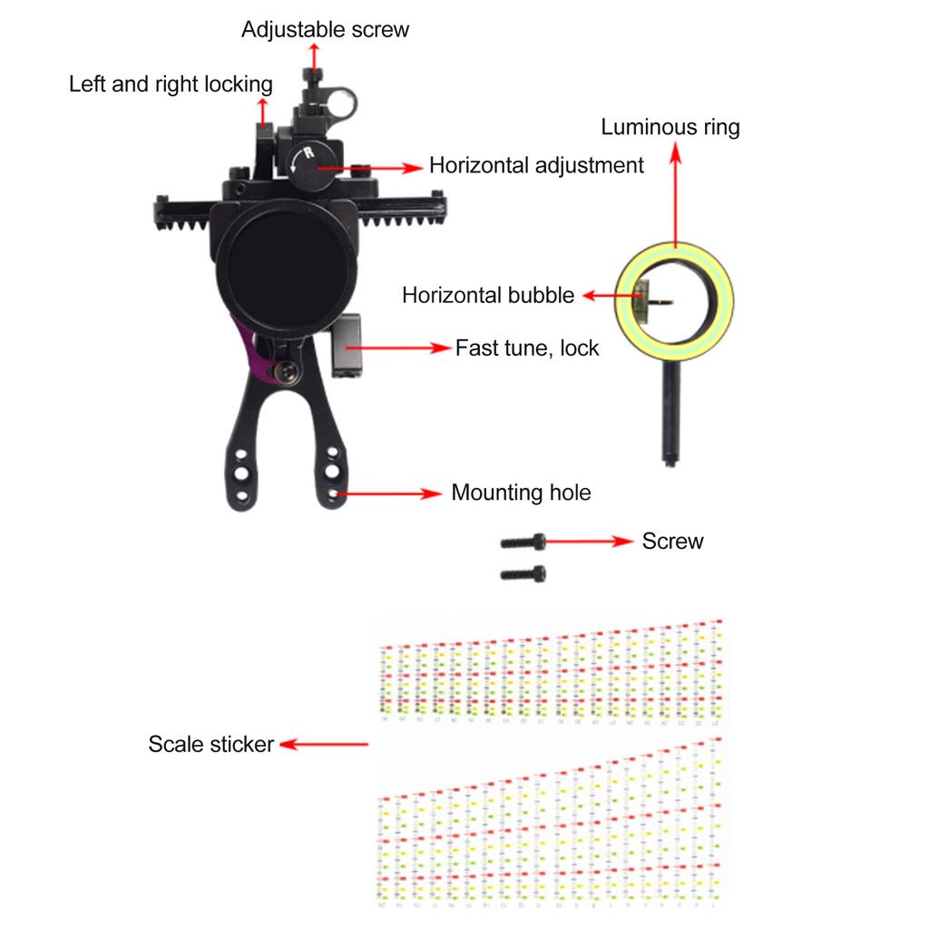 Прицел для стрельбы из лука из алюминиевого сплава, 1-контактный комбинированный прицел для лука с адаптером для тренировок с луком, черный