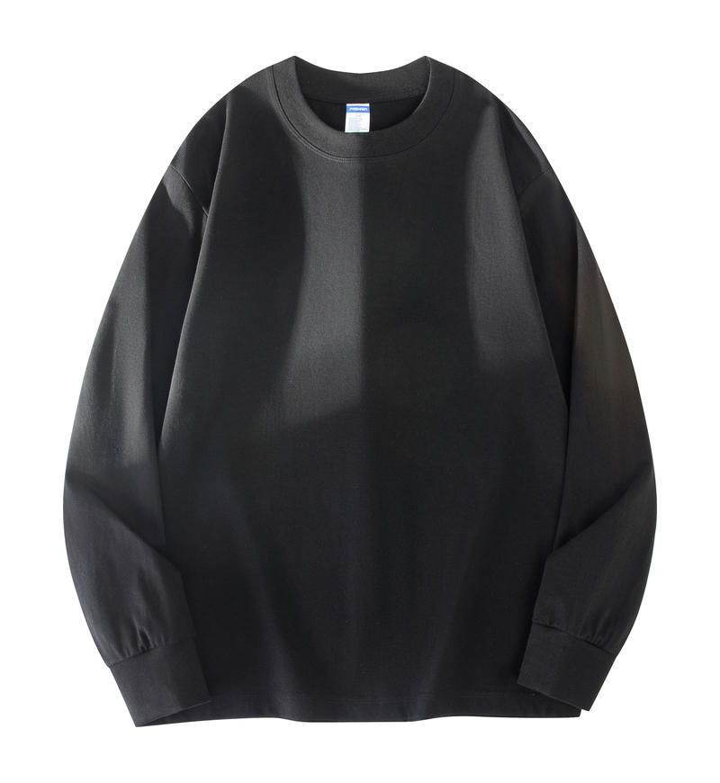 260G heavy versatile pure cotton round neck long-sleeved sweater women's basic solid color bottoming shirt loose shoulder long-sleeved clothes