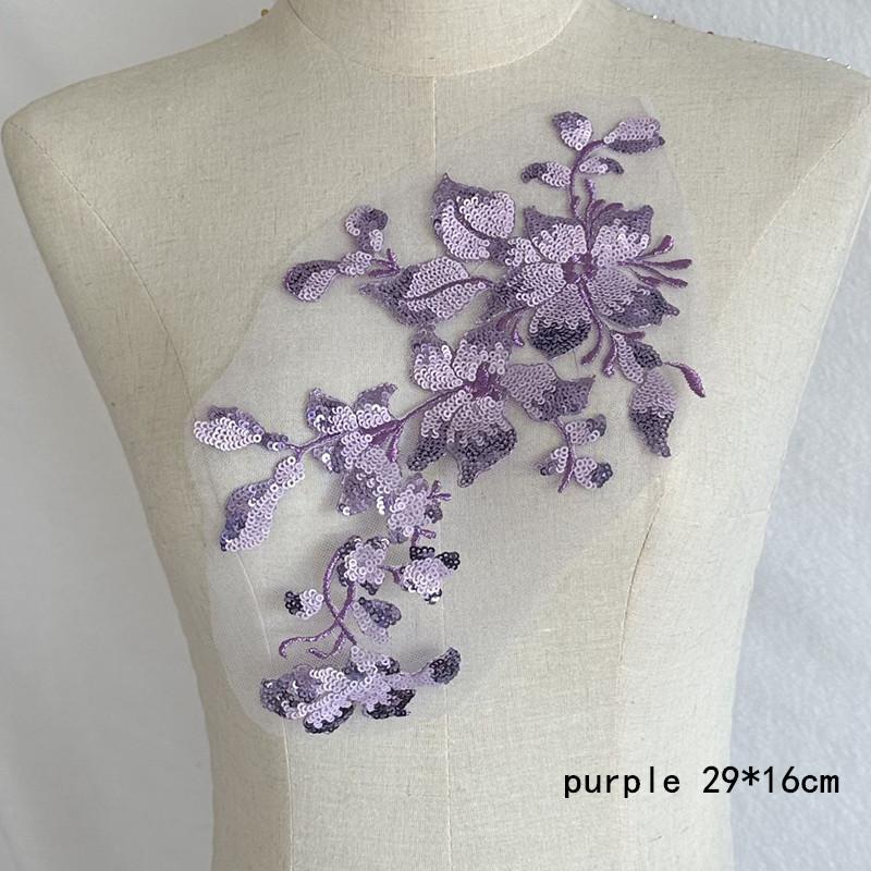 Mesh Lace Flower 2pc Colorful Sequins Hand Sewing Diy Embroidered Cloth Stickers Skirt Decoration Accessories Patch Dance Clothes