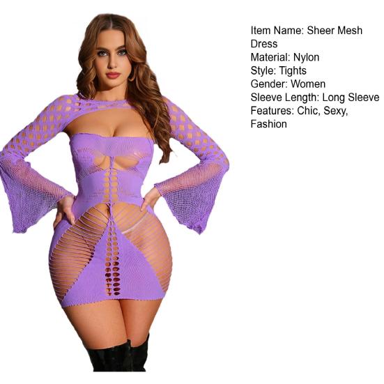 Сексуальное облегающее платье из прозрачной сетки для женщин, ажурный комплект из 2 предметов, ночная сорочка бэби-долл, эластичная сетка, прозрачный боди