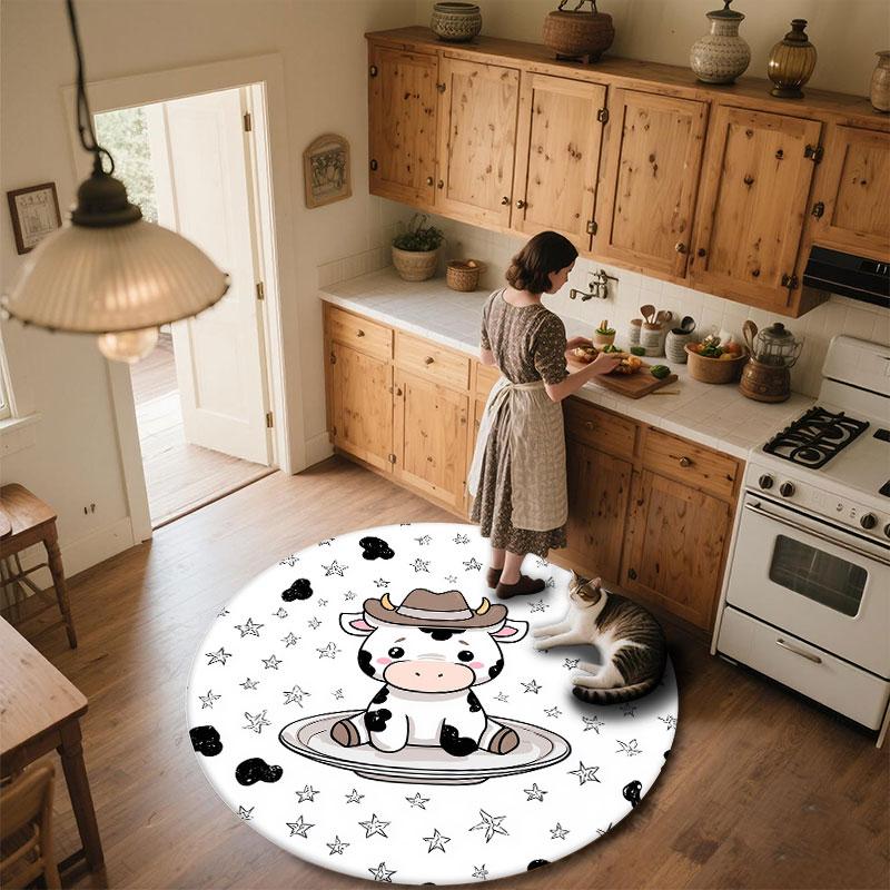 Cartoon Cow pattern round rug,Carpet Rug for Living Room Bedroom Playroom ,Non-slip Floor Mat,Holiday Gifts and Birthday Gifts.