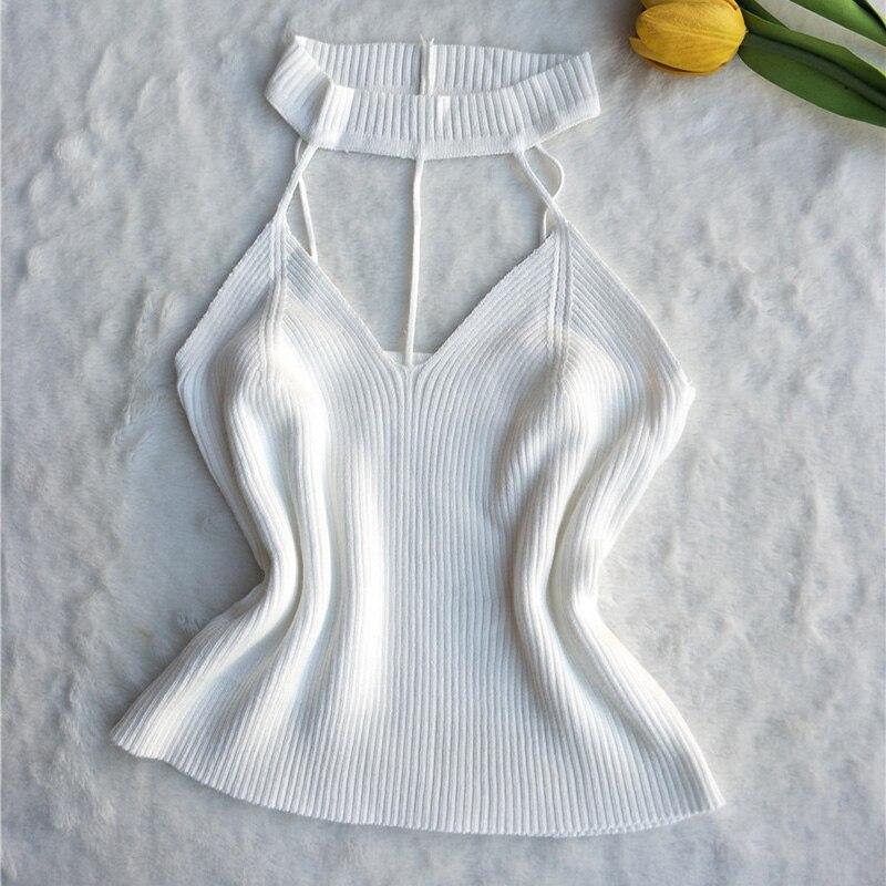 Летний женский сексуальный укороченный топ с вырезом через шею и открытой спиной, короткий жилет, вязаный дышащий женский топ без рукавов без бретелек