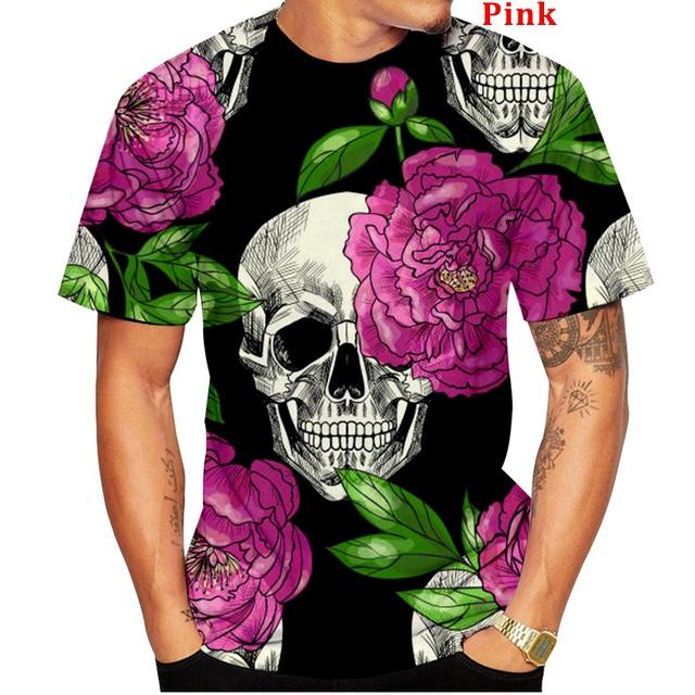 Men's Spring/Summer Fashion Funny Gothic Skull 3D Printed T Shirt Black Round Neck Short Sleeve Tops XXS-6XL